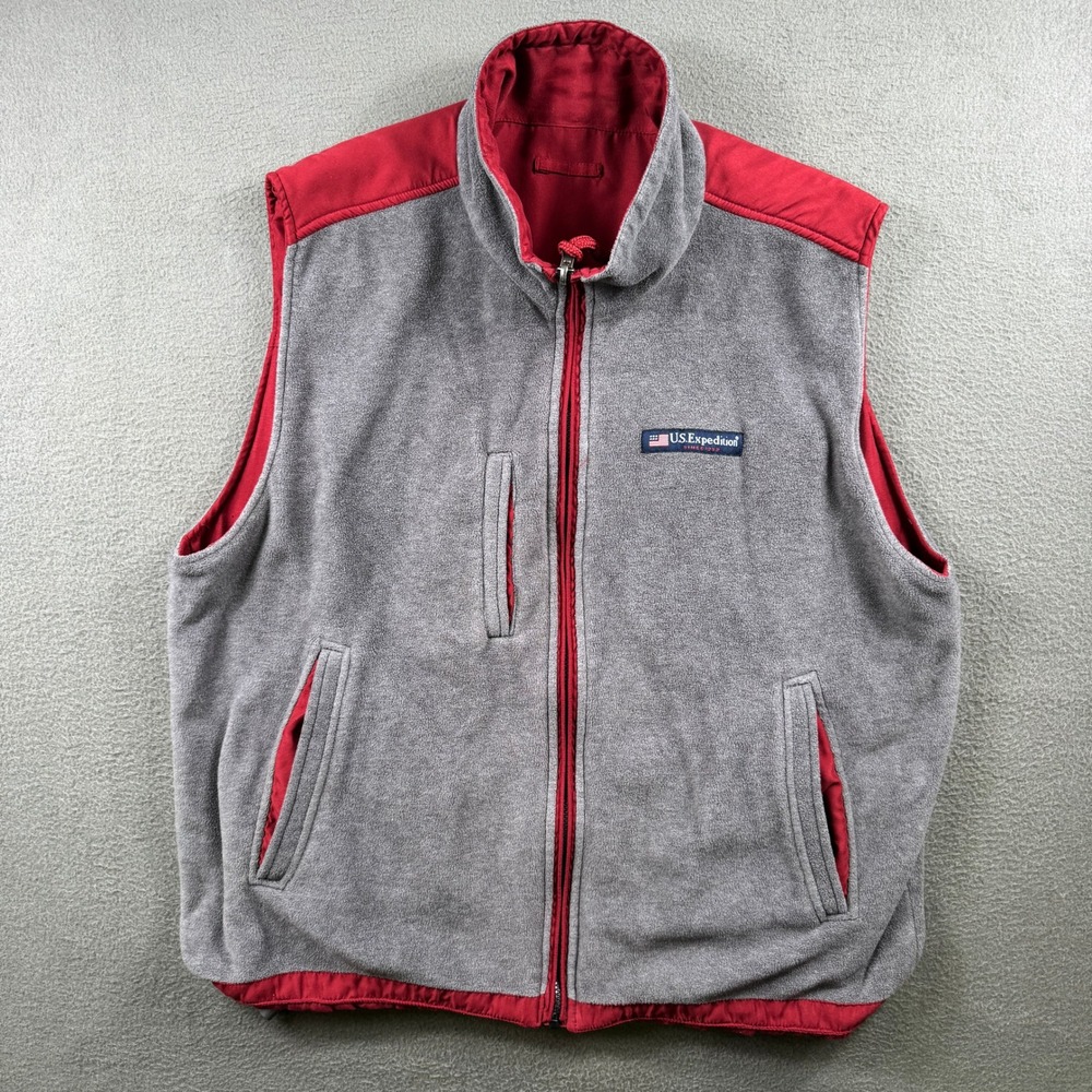 US Expedition Vest Mens XL Red Gray Reversible Fleece Lined Gorpcore Utility - Picture 2 of 8